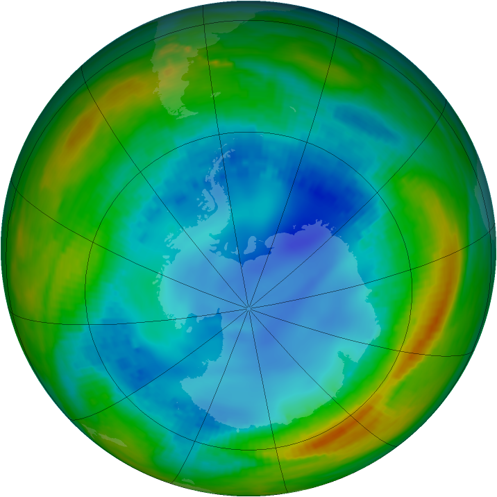 Antarctic ozone map for 09 August 1991